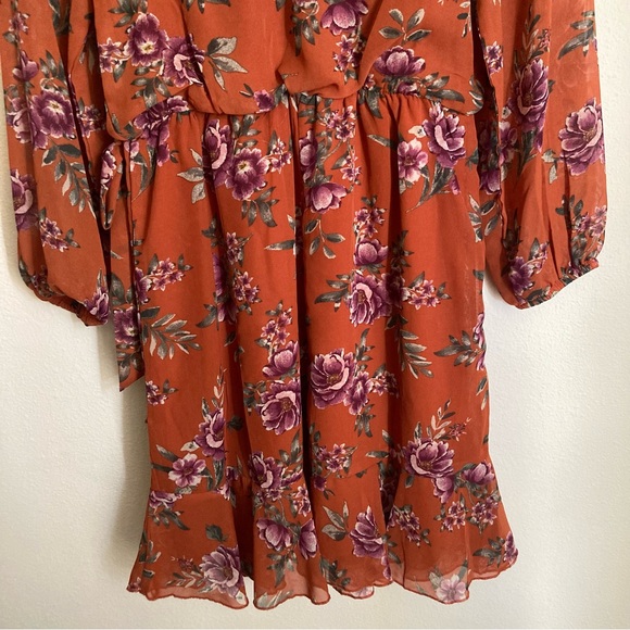 Speechless Floral Chiffon Dress Girls 12 Rust Orange Long Sleeve Lined - Picture 11 of 15